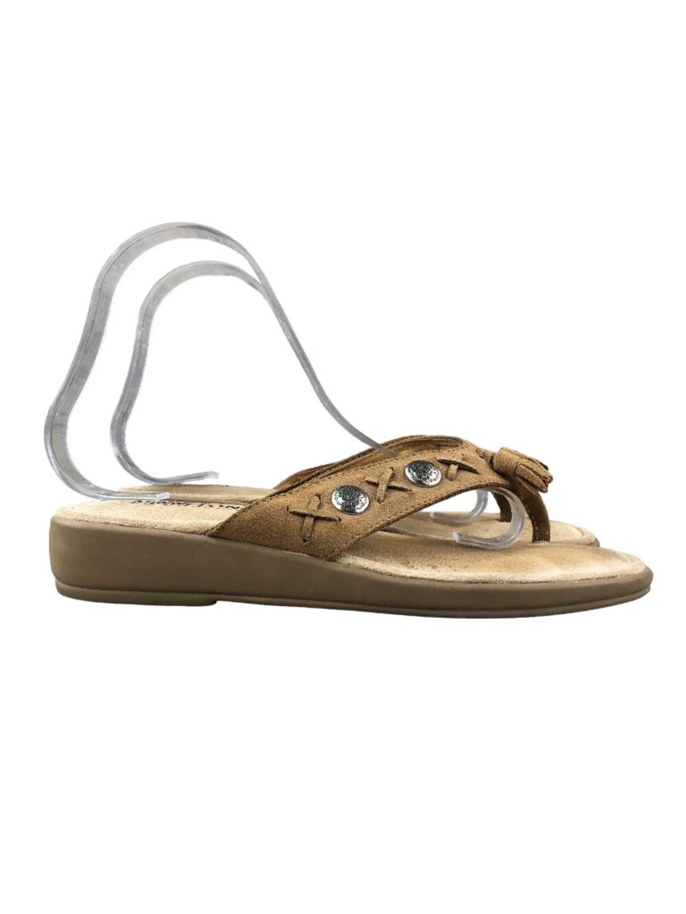 Minnetonka Womens Size 8 Brown Suede Wedge Conch Slip On Flip Flops Sandals 5221